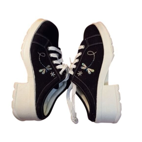 No Boundaries Size 10 Womens Canvas Platform Mules Sneakers Dragonfly Shoes NEW - Picture 4 of 6